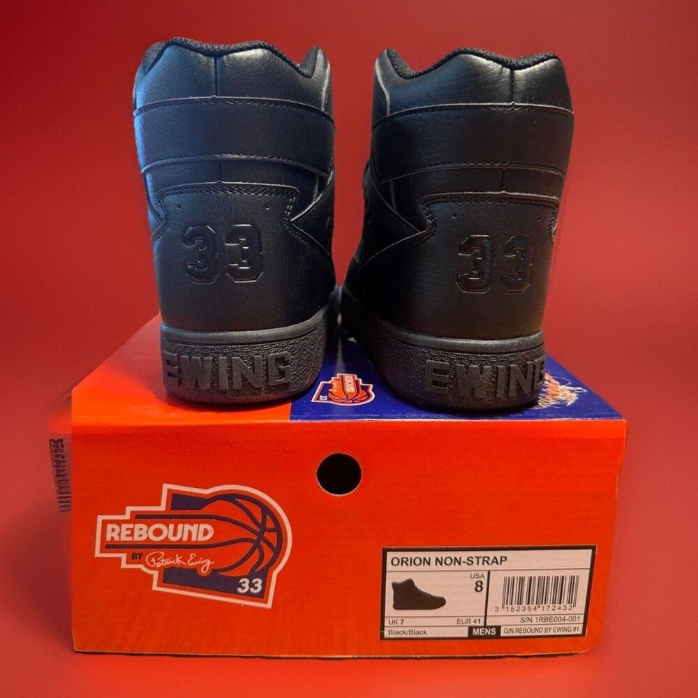Patrick Ewing Black Orion Non Strap Men’s Size 8 Sneakers Ewing Shoes High Top - Picture 3 of 6